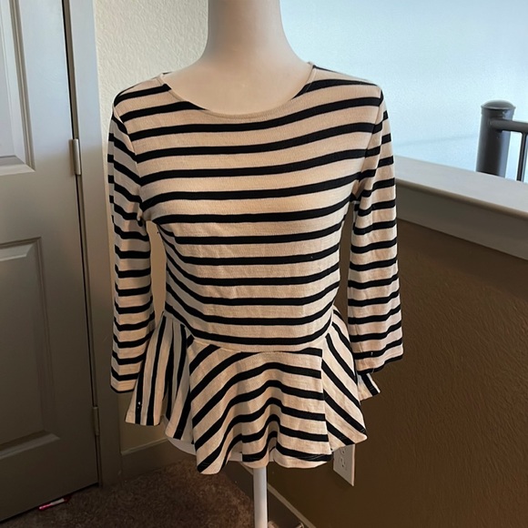 Forever 21 Essentials Horizontal Stripes Peplum top quarter length sleeves - Picture 1 of 4